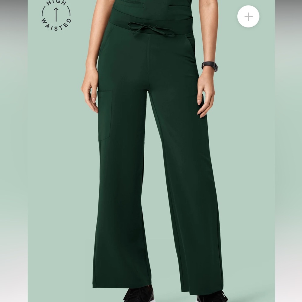 High-Waisted Wide Leg Scrub Pants - green